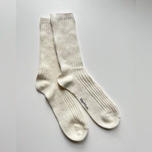 MaxMara Off-White Ribbed Crew Wool Cashmere Socks